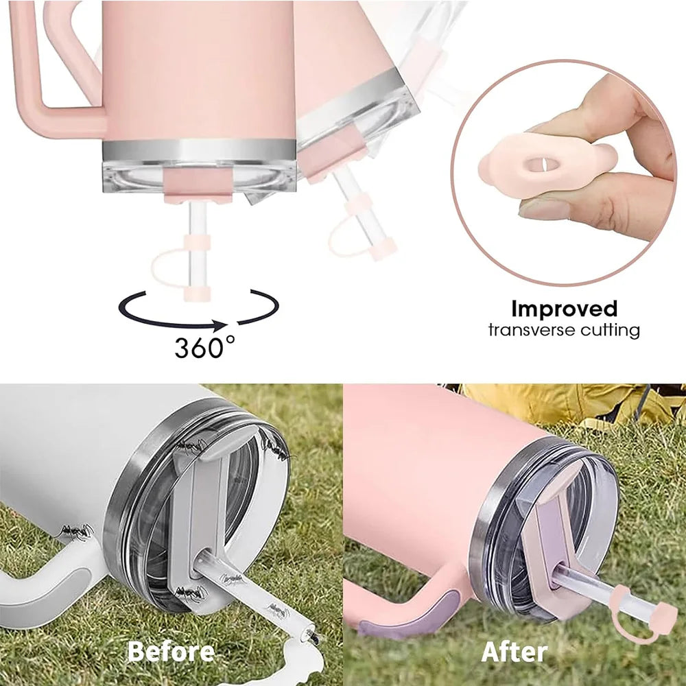 Set de 9 Accesorios para Taza – Tapones Antiderrame + Pajillas + Adornos Florales