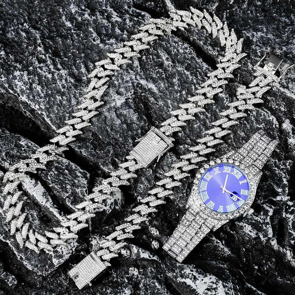 Set Urbano Street Royal – Reloj + Cadena + Pulsera Cuban Link (3 piezas)