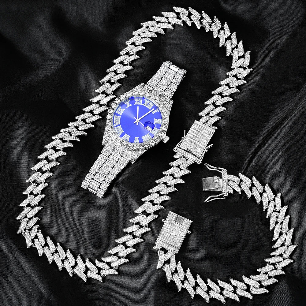 Set Urbano Street Royal – Reloj + Cadena + Pulsera Cuban Link (3 piezas)