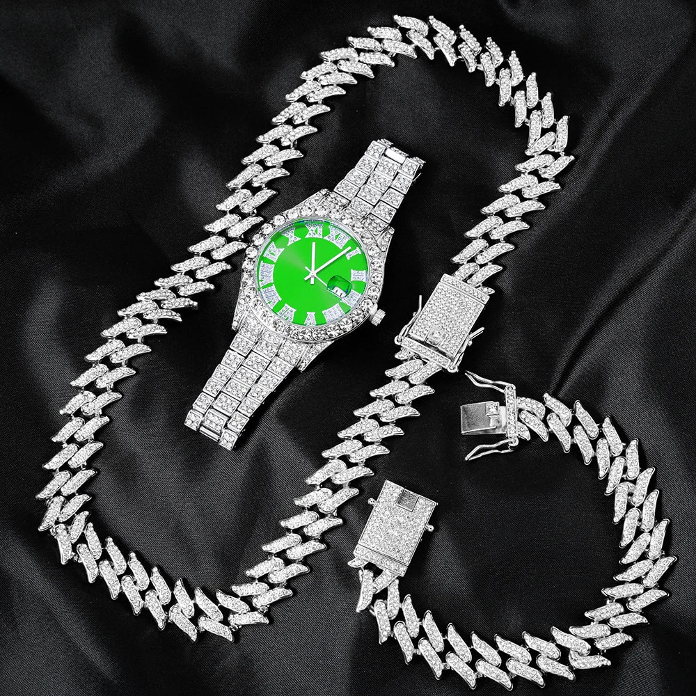 Set Urbano Street Royal – Reloj + Cadena + Pulsera Cuban Link (3 piezas)