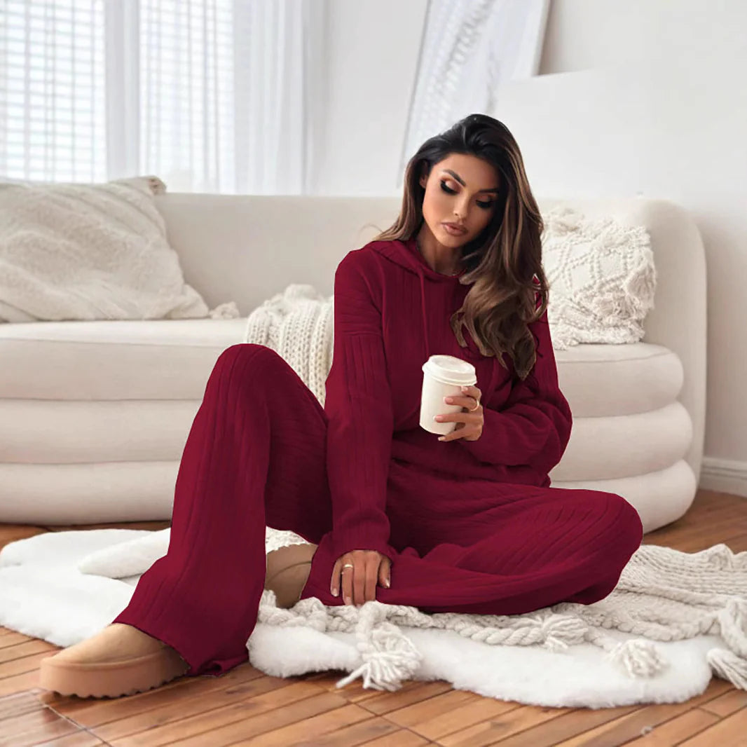 Conjunto Knit con Capucha – Dos Piezas Cozy para Mujer