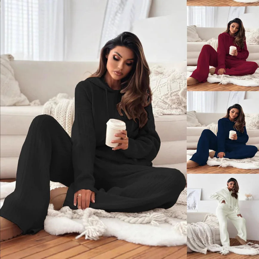 Conjunto Knit con Capucha – Dos Piezas Cozy para Mujer