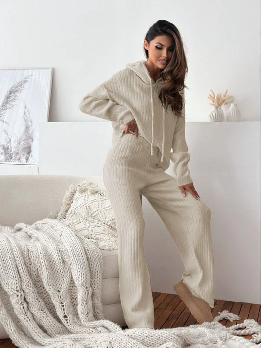 Conjunto Knit con Capucha – Dos Piezas Cozy para Mujer